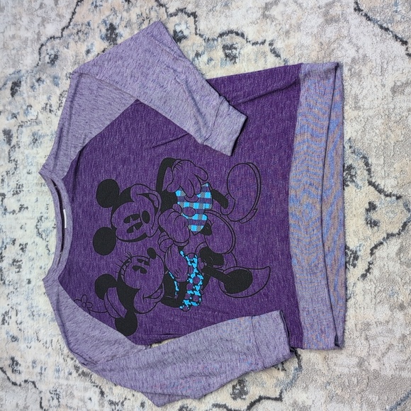 Disney Parks Mickey & Minnie Purple Raglan Sweatshirt Women’s XL Soft Stretch - Picture 1 of 4